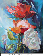 Sunlit Roses-3, Oil on Canvas